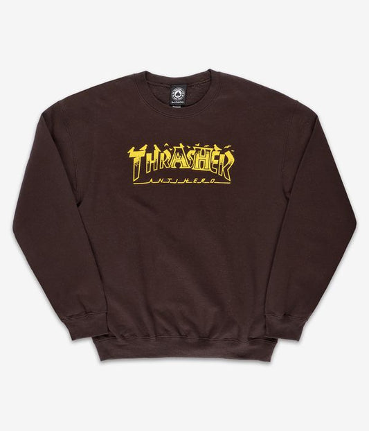 Thrasher x Anti-Hero Pigeon Mag Crewneck Dark Chocolate Brown