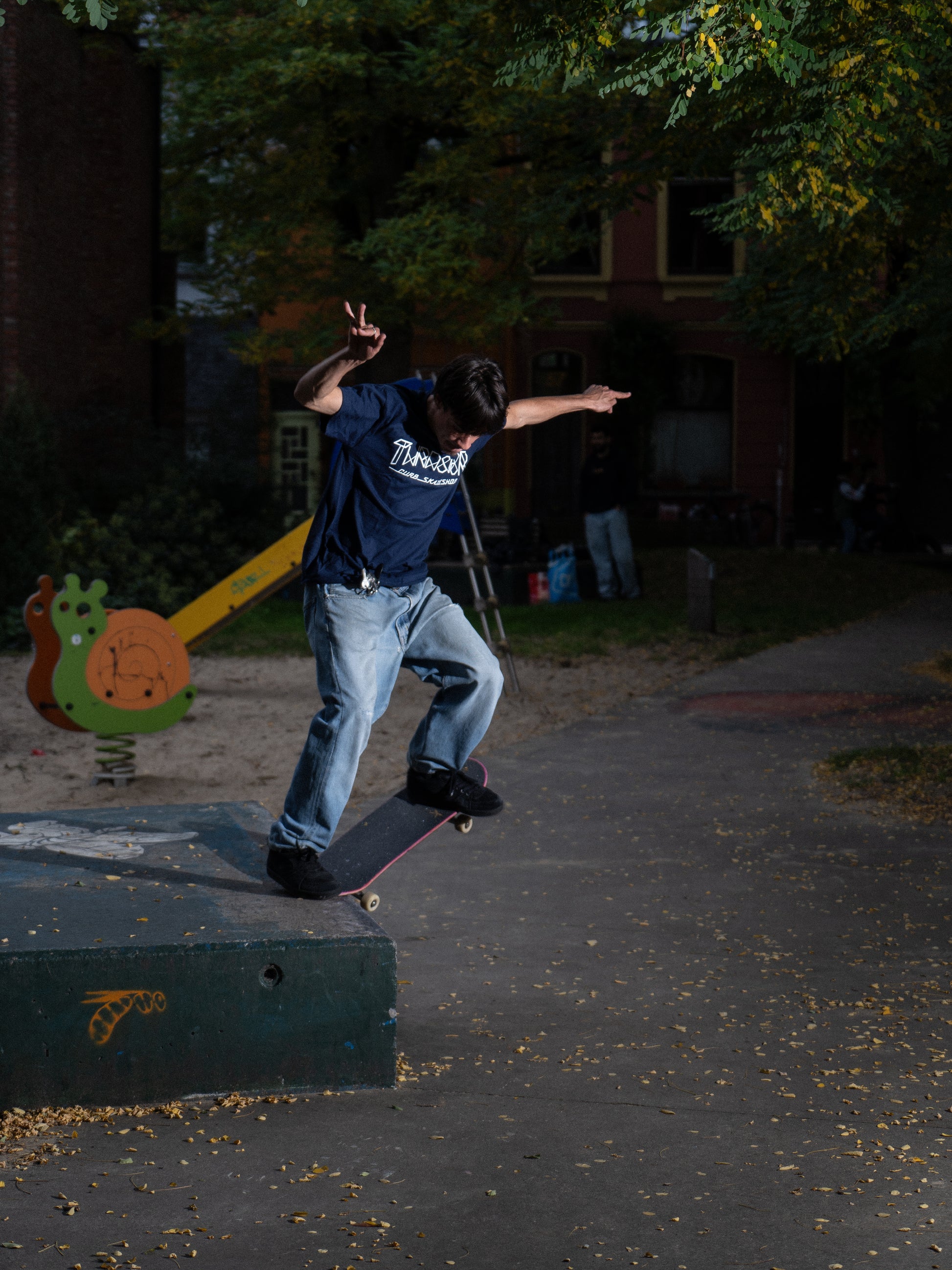 Thrasher x Curb Skatemag Logo Navy Tee