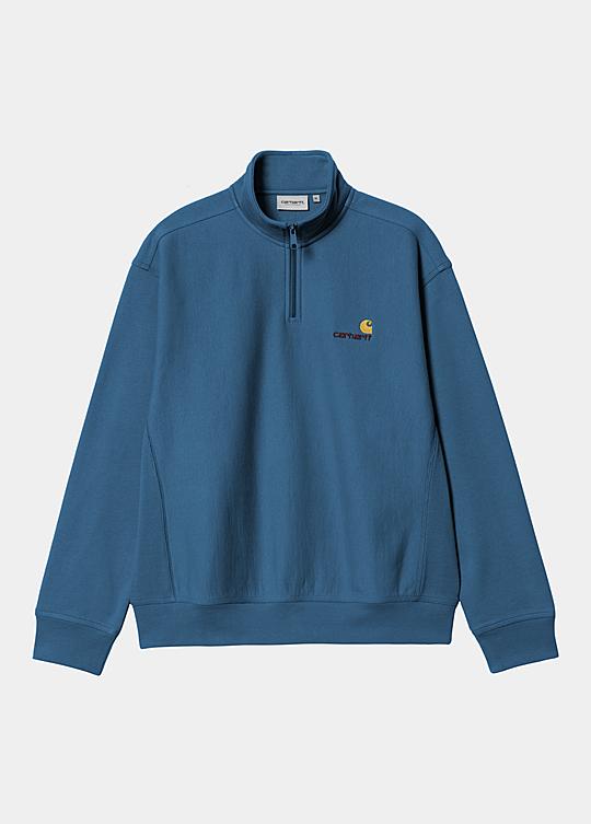 Carhartt WIP half zip American script sweat Blue Iris