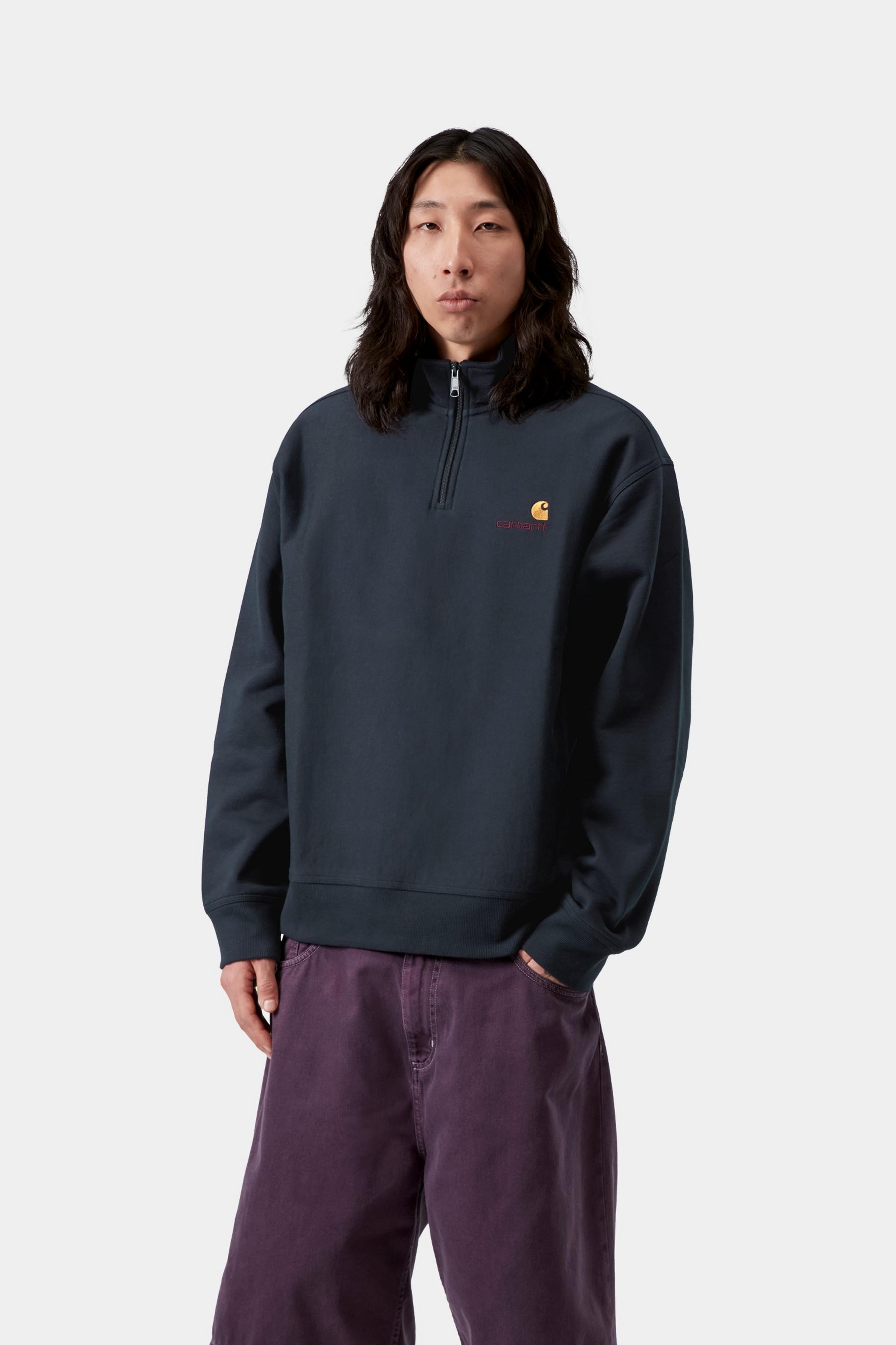 Carhartt Half Zip American Script Sweat Deep Night