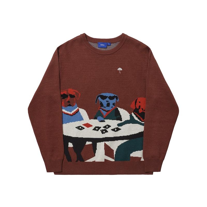 HELAS POKER DOGS CREWNECK KNIT BROWN