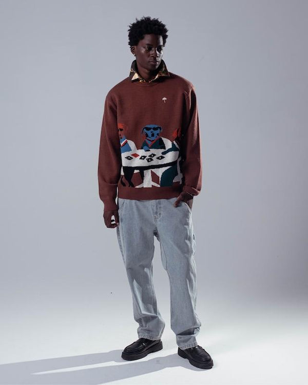 HELAS POKER DOGS CREWNECK KNIT BROWN