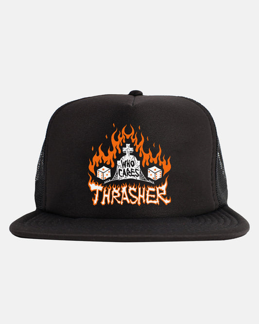 Thrasher Cap Who Cares By Neckface Black Trucker