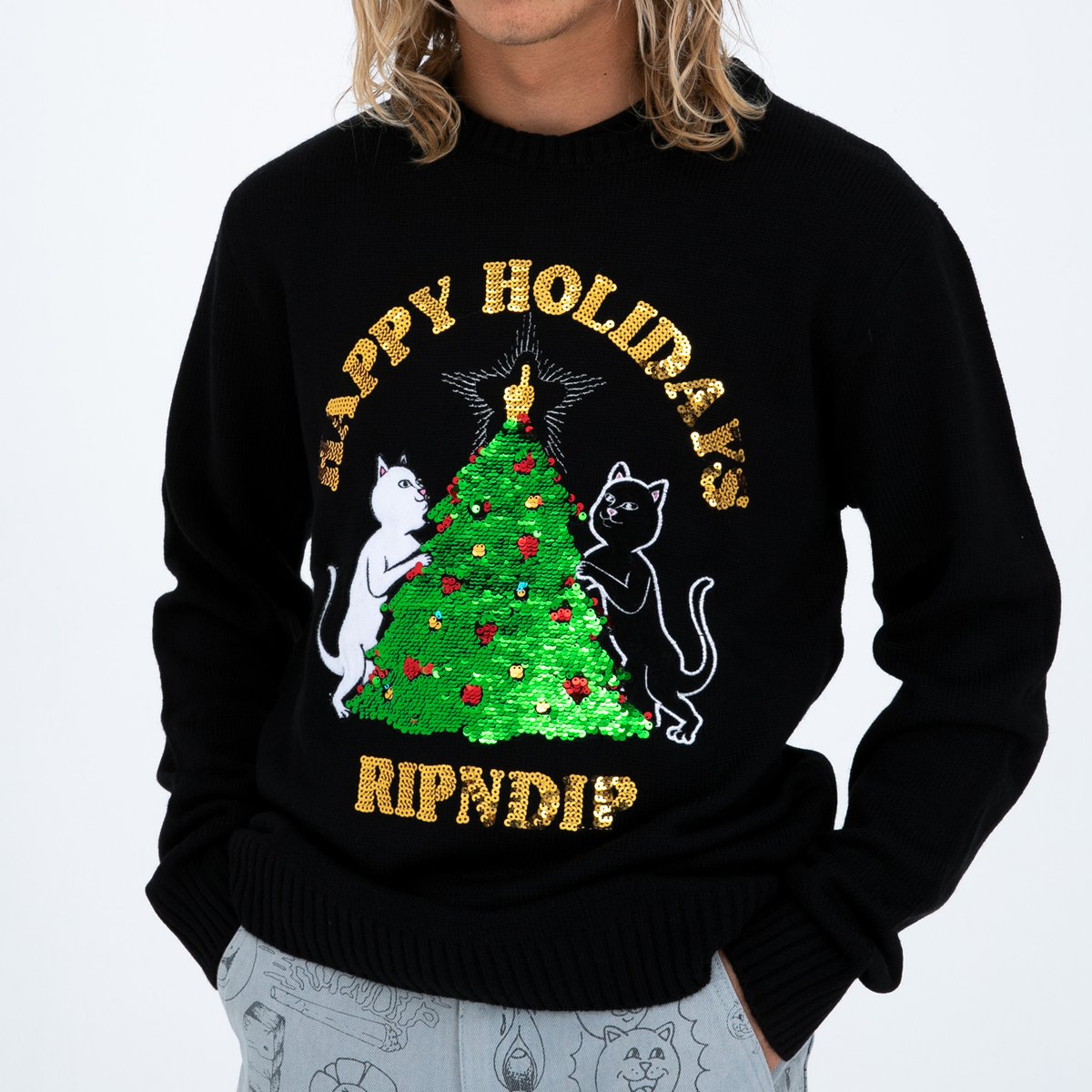 Ripndip Litmas Tree Knitted Sweater Black
