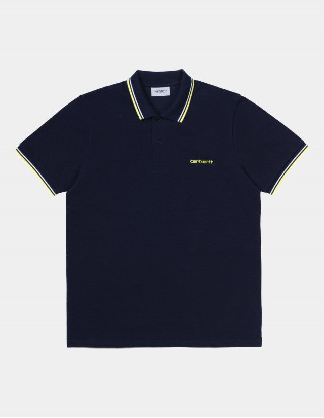 Carhartt WIP Script Embroidery Polo Navy/White/Limoncello