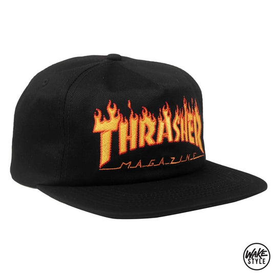 Thrasher Flame Embroidered Snapback Black