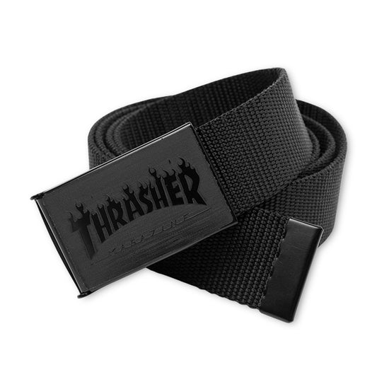 Thrasher Flame Web Belt Black on Black
