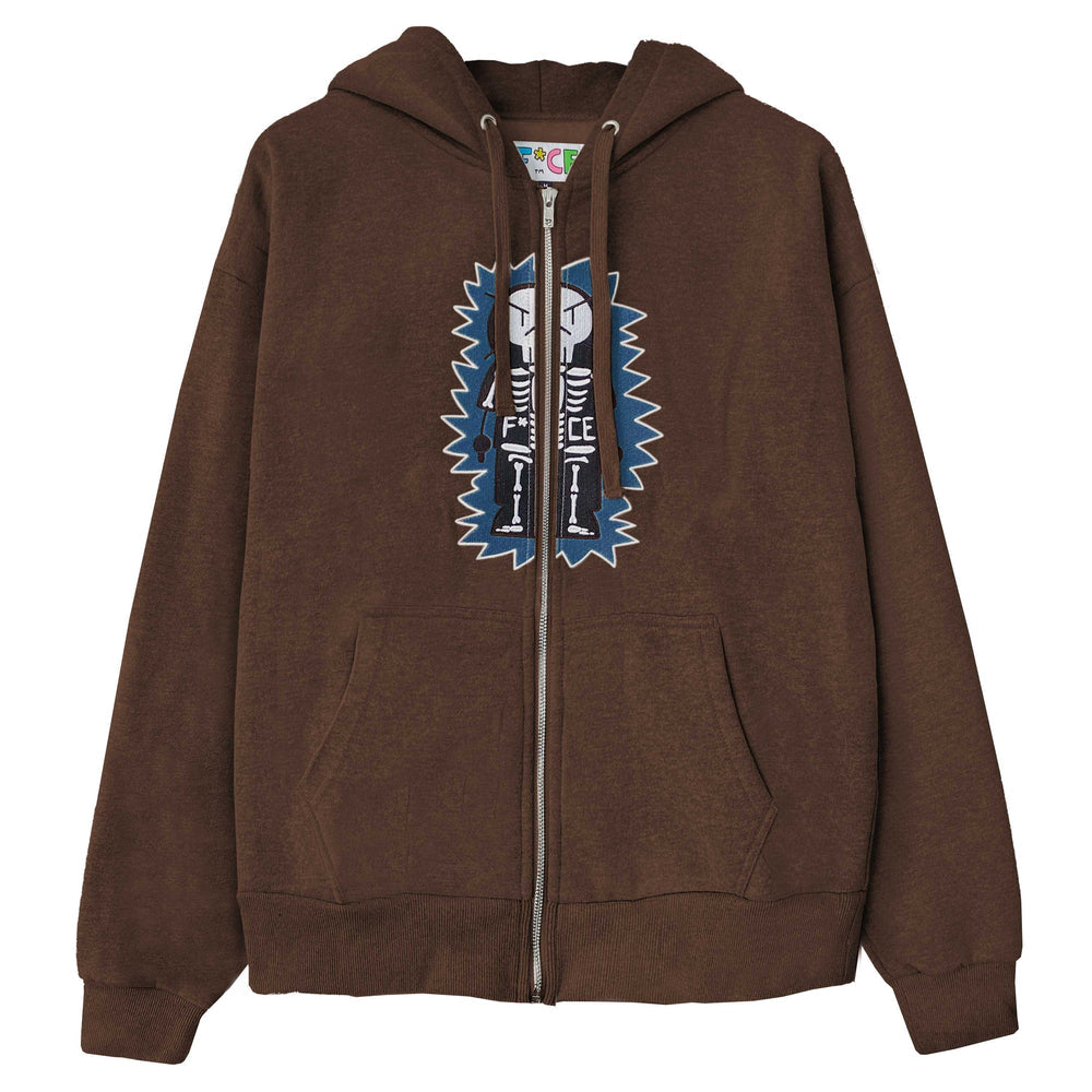 SKELECTRIC ZIP YOUTH HOODIE - BROWN - F*CE